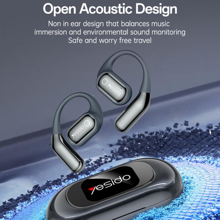 Yesido YSP26 ENC Noise Reduction Ear-hook Open OWS Bluetooth Earphone, with LCD Screen(Grey) - Bluetooth Earphone by Yesido | Online Shopping UK | buy2fix