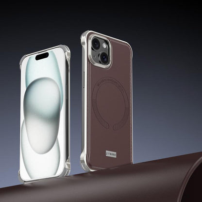 For iPhone 15 J TRIBE Metal Frameless Plain Leather MagSafe Phone Case(Brown) - iPhone 15 Cases by buy2fix | Online Shopping UK | buy2fix