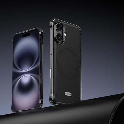 For iPhone 16 J TRIBE Metal Frameless Plain Leather MagSafe Phone Case(Black) - iPhone 16 Cases by buy2fix | Online Shopping UK | buy2fix