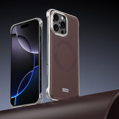 For iPhone 16 Pro Max J TRIBE Metal Frameless Plain Leather MagSafe Phone Case(Brown) - iPhone 16 Pro Max Cases by buy2fix | Online Shopping UK | buy2fix