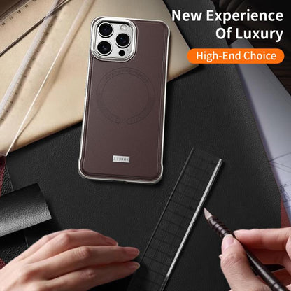 For iPhone 15 Pro Max J TRIBE Metal Frameless Plain Leather MagSafe Phone Case(Brown) - iPhone 15 Pro Max Cases by buy2fix | Online Shopping UK | buy2fix