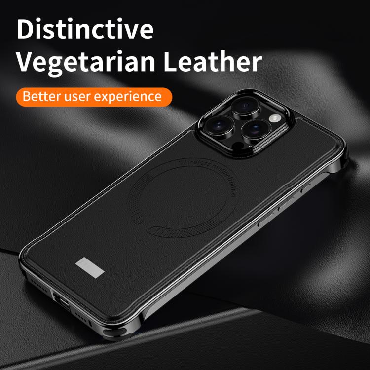 For iPhone 16 J TRIBE Metal Frameless Plain Leather MagSafe Phone Case(Black) - iPhone 16 Cases by buy2fix | Online Shopping UK | buy2fix