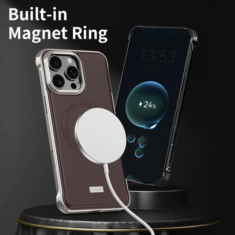 For iPhone 16 Pro Max J TRIBE Metal Frameless Plain Leather MagSafe Phone Case(Black) - iPhone 16 Pro Max Cases by buy2fix | Online Shopping UK | buy2fix