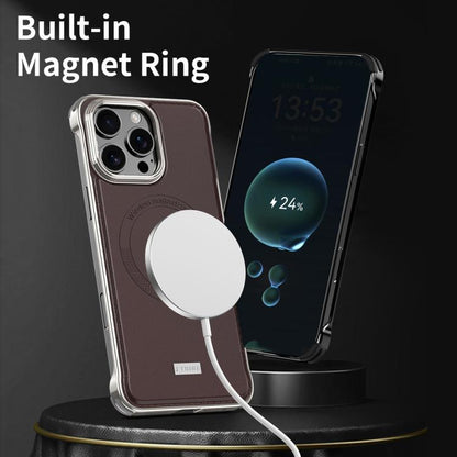 For iPhone 15 Pro Max J TRIBE Metal Frameless Plain Leather MagSafe Phone Case(Brown) - iPhone 15 Pro Max Cases by buy2fix | Online Shopping UK | buy2fix
