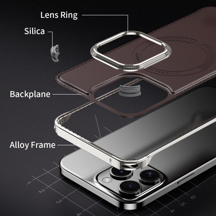 For iPhone 15 Pro Max J TRIBE Metal Frameless Plain Leather MagSafe Phone Case(Black) - iPhone 15 Pro Max Cases by buy2fix | Online Shopping UK | buy2fix