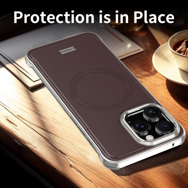 For iPhone 15 J TRIBE Metal Frameless Plain Leather MagSafe Phone Case(Black) - iPhone 15 Cases by buy2fix | Online Shopping UK | buy2fix