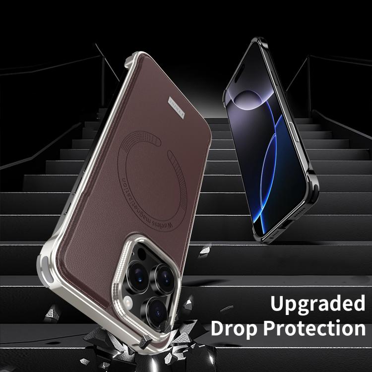 For iPhone 16 J TRIBE Metal Frameless Plain Leather MagSafe Phone Case(Brown) - iPhone 16 Cases by buy2fix | Online Shopping UK | buy2fix