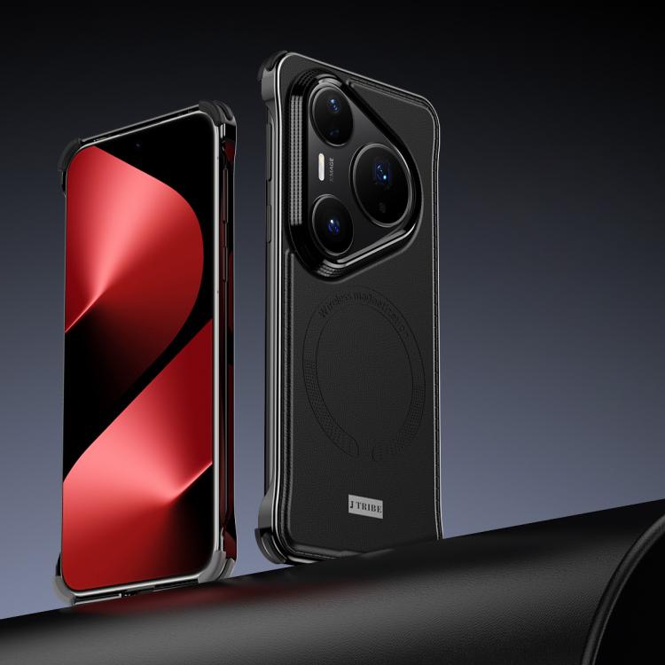 For Huawei Pura 80 Pro+ 5G J TRIBE Metal Frameless Plain Leather MagSafe Phone Case(Black) - Huawei Cases by buy2fix | Online Shopping UK | buy2fix