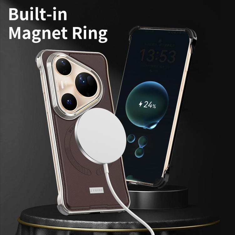 For Huawei Pura 80 Ultra 5G J TRIBE Metal Frameless Plain Leather MagSafe Phone Case(Brown) - Huawei Cases by buy2fix | Online Shopping UK | buy2fix