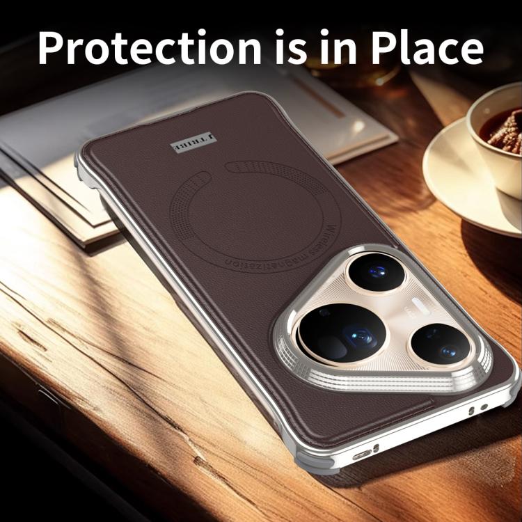 For Huawei Pura 80 Ultra 5G J TRIBE Metal Frameless Plain Leather MagSafe Phone Case(Brown) - Huawei Cases by buy2fix | Online Shopping UK | buy2fix