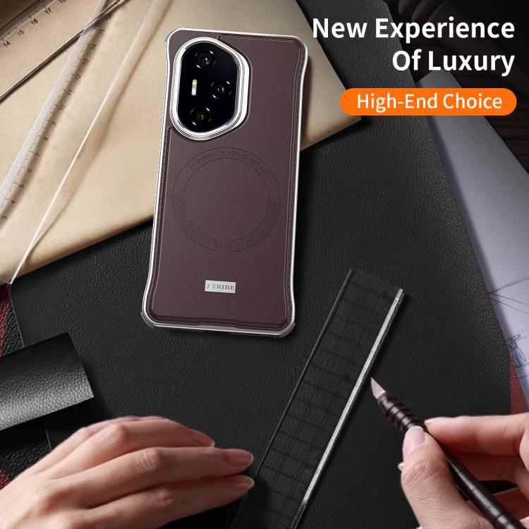 For Honor 300 J TRIBE Metal Frameless Plain Leather MagSafe Phone Case(Black) - Honor Cases by buy2fix | Online Shopping UK | buy2fix