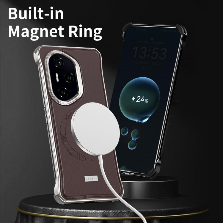 For Honor 300 J TRIBE Metal Frameless Plain Leather MagSafe Phone Case(Black) - Honor Cases by buy2fix | Online Shopping UK | buy2fix