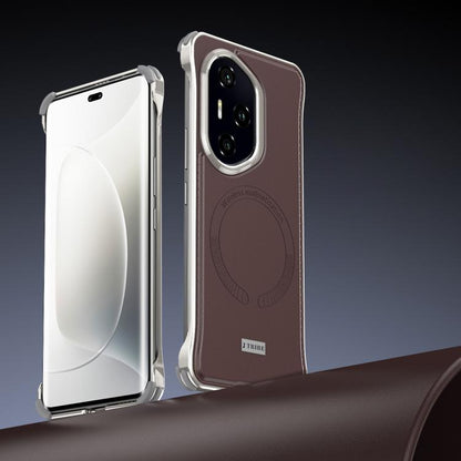 For Honor 300 Pro J TRIBE Metal Frameless Plain Leather MagSafe Phone Case(Brown) - Honor Cases by buy2fix | Online Shopping UK | buy2fix