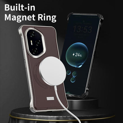 For Honor 300 Pro J TRIBE Metal Frameless Plain Leather MagSafe Phone Case(Brown) - Honor Cases by buy2fix | Online Shopping UK | buy2fix