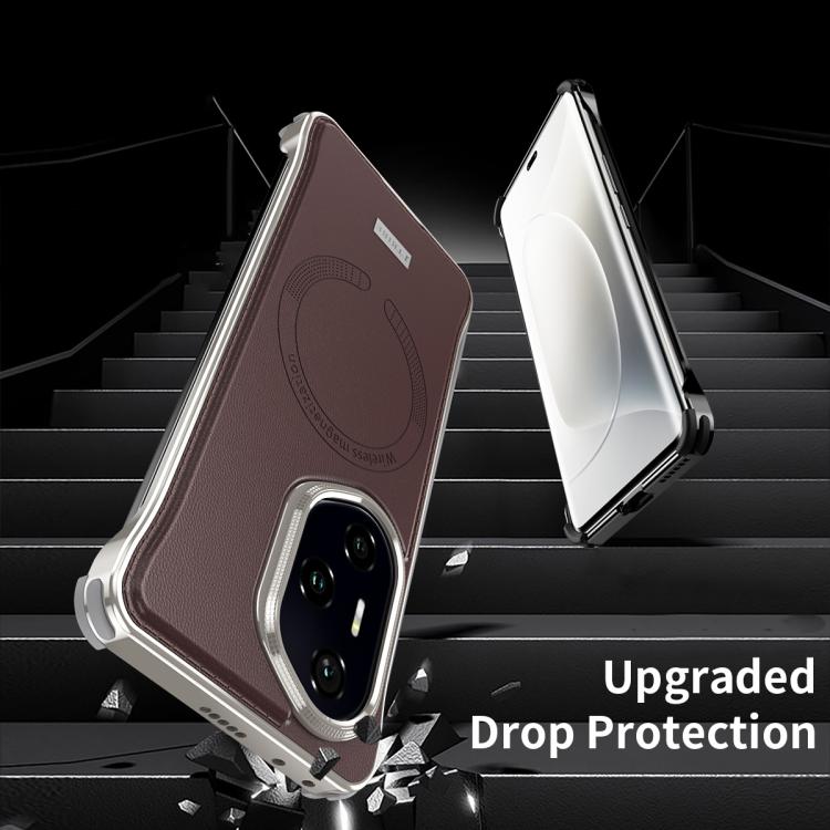 For Honor 300 Pro J TRIBE Metal Frameless Plain Leather MagSafe Phone Case(Brown) - Honor Cases by buy2fix | Online Shopping UK | buy2fix