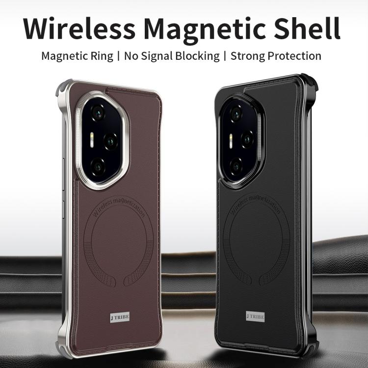 For Honor 300 Pro J TRIBE Metal Frameless Plain Leather MagSafe Phone Case(Black) - Honor Cases by buy2fix | Online Shopping UK | buy2fix