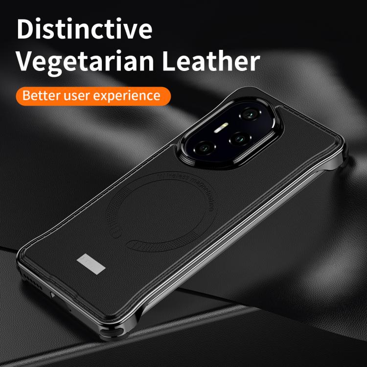 For Honor 300 Pro J TRIBE Metal Frameless Plain Leather MagSafe Phone Case(Black) - Honor Cases by buy2fix | Online Shopping UK | buy2fix