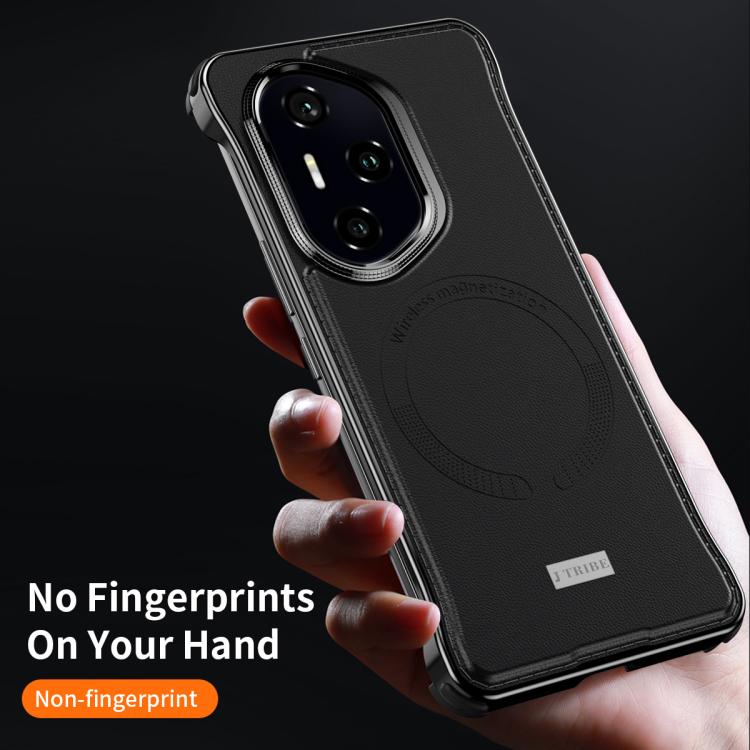 For Honor 300 Pro J TRIBE Metal Frameless Plain Leather MagSafe Phone Case(Black) - Honor Cases by buy2fix | Online Shopping UK | buy2fix