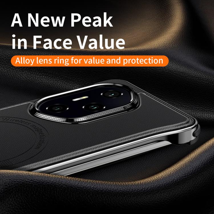 For Honor 300 Pro J TRIBE Metal Frameless Plain Leather MagSafe Phone Case(Black) - Honor Cases by buy2fix | Online Shopping UK | buy2fix