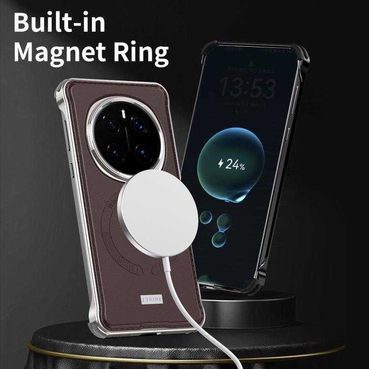 For Honor Magic7 J TRIBE Metal Frameless Plain Leather MagSafe Phone Case(Black) - Honor Cases by buy2fix | Online Shopping UK | buy2fix