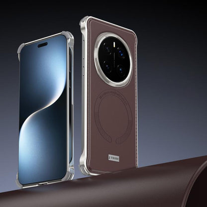 For Honor Magic7 Pro J TRIBE Metal Frameless Plain Leather MagSafe Phone Case(Brown) - Honor Cases by buy2fix | Online Shopping UK | buy2fix