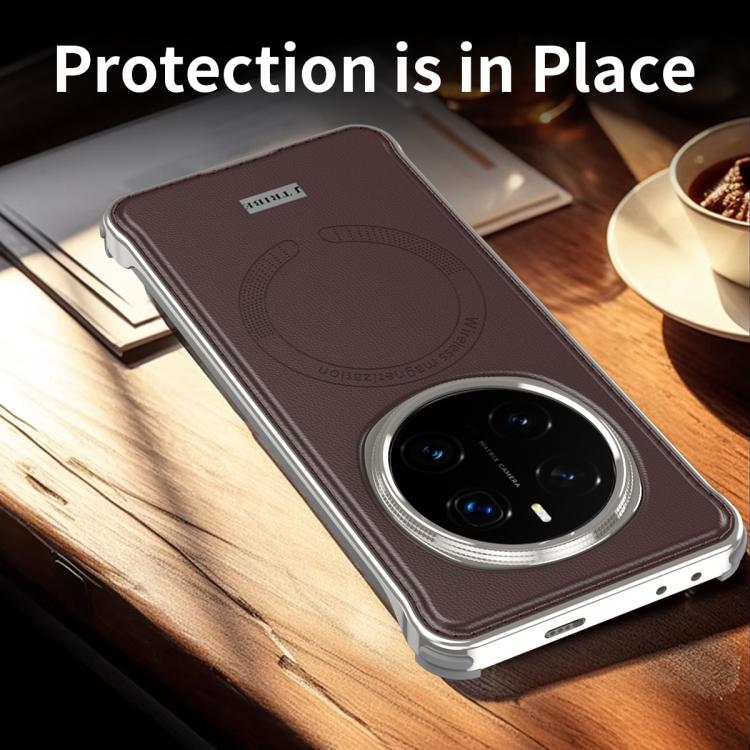 For Honor Magic7 Pro J TRIBE Metal Frameless Plain Leather MagSafe Phone Case(Brown) - Honor Cases by buy2fix | Online Shopping UK | buy2fix