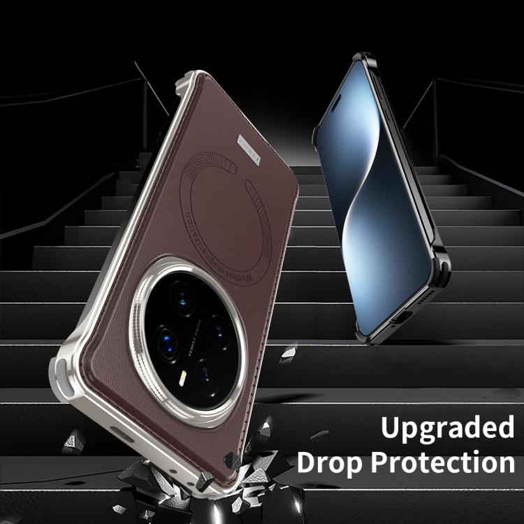 For Honor Magic7 Pro J TRIBE Metal Frameless Plain Leather MagSafe Phone Case(Brown) - Honor Cases by buy2fix | Online Shopping UK | buy2fix