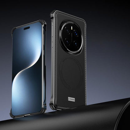 For Honor Magic7 Pro J TRIBE Metal Frameless Plain Leather MagSafe Phone Case(Black) - Honor Cases by buy2fix | Online Shopping UK | buy2fix