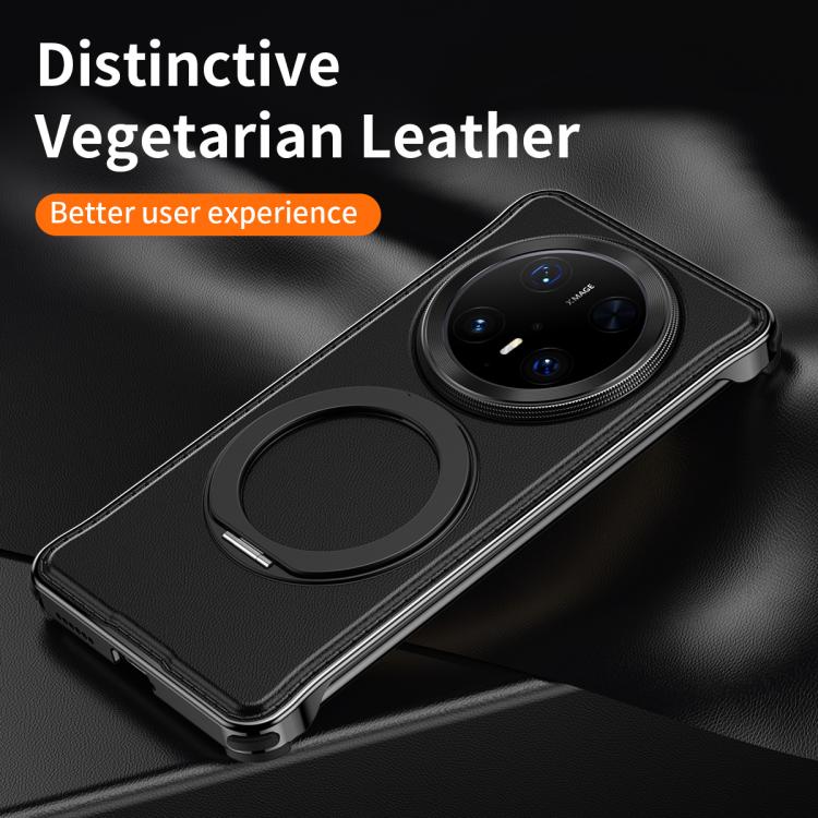 For Huawei Mate 60 Metal Frameless Plain Leather MagSafe Holder Phone Case(Brown) - Huawei Cases by buy2fix | Online Shopping UK | buy2fix