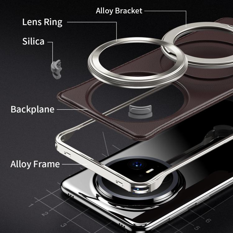 For Huawei Mate 60 Metal Frameless Plain Leather MagSafe Holder Phone Case(Brown) - Huawei Cases by buy2fix | Online Shopping UK | buy2fix