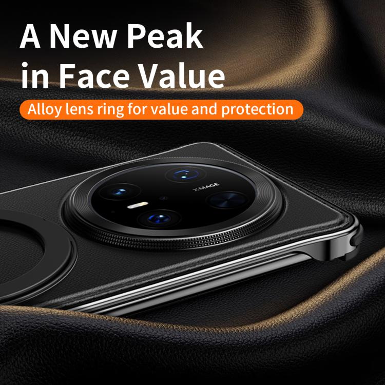 For Huawei Mate 60 Metal Frameless Plain Leather MagSafe Holder Phone Case(Black) - Huawei Cases by buy2fix | Online Shopping UK | buy2fix