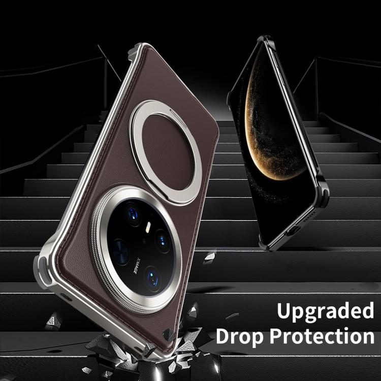 For Huawei Mate 60 Pro Metal Frameless Plain Leather MagSafe Holder Phone Case(Black) - Huawei Cases by buy2fix | Online Shopping UK | buy2fix