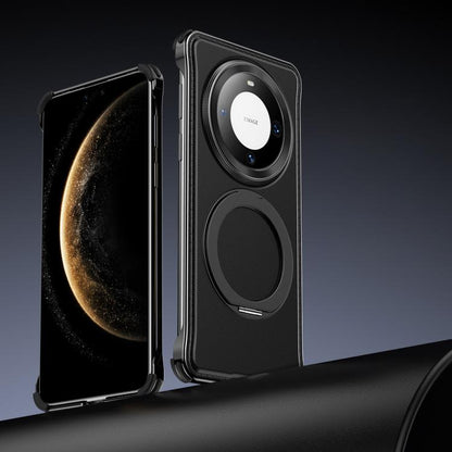 For Huawei Mate 60 Pro+ Metal Frameless Plain Leather MagSafe Holder Phone Case(Black) - Huawei Cases by buy2fix | Online Shopping UK | buy2fix