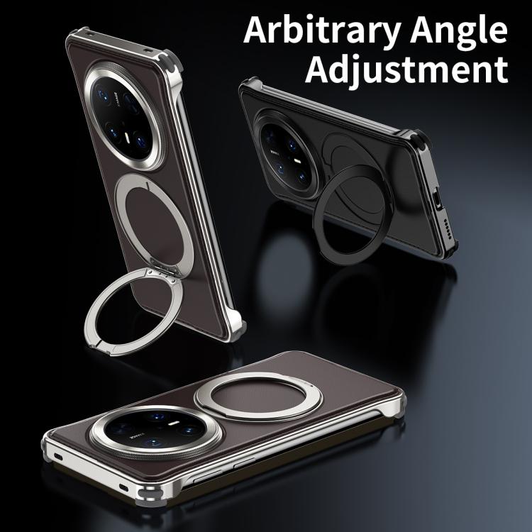 For Huawei Mate 60 Pro+ Metal Frameless Plain Leather MagSafe Holder Phone Case(Black) - Huawei Cases by buy2fix | Online Shopping UK | buy2fix