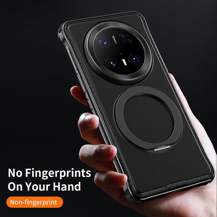 For Huawei Mate 60 Pro+ Metal Frameless Plain Leather MagSafe Holder Phone Case(Black) - Huawei Cases by buy2fix | Online Shopping UK | buy2fix