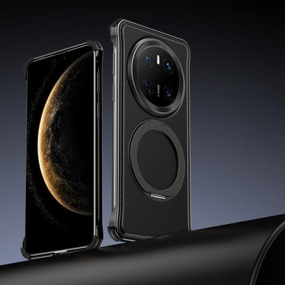 For Huawei Mate 70 Metal Frameless Plain Leather MagSafe Holder Phone Case(Black) - Huawei Cases by buy2fix | Online Shopping UK | buy2fix