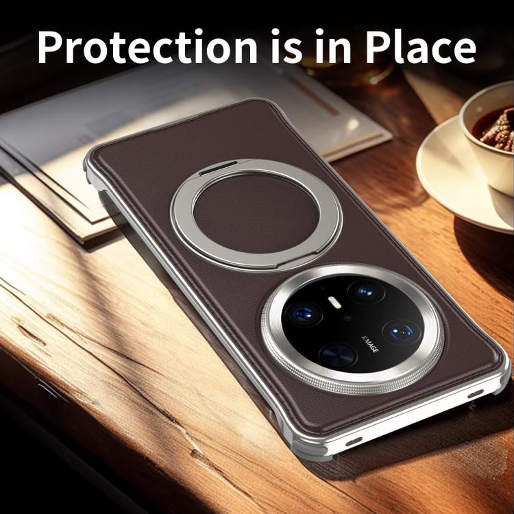 For Huawei Mate 70 Metal Frameless Plain Leather MagSafe Holder Phone Case(Black) - Huawei Cases by buy2fix | Online Shopping UK | buy2fix