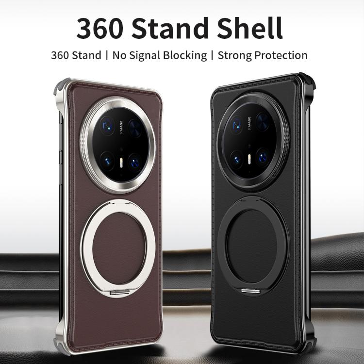 For Huawei Mate 70 Pro Metal Frameless Plain Leather MagSafe Holder Phone Case(Black) - Huawei Cases by buy2fix | Online Shopping UK | buy2fix