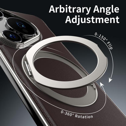 For Huawei Pura 70 Metal Frameless Plain Leather MagSafe Holder Phone Case(Brown) - Huawei Cases by buy2fix | Online Shopping UK | buy2fix