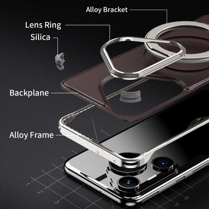 For Huawei Pura 70 Metal Frameless Plain Leather MagSafe Holder Phone Case(Brown) - Huawei Cases by buy2fix | Online Shopping UK | buy2fix