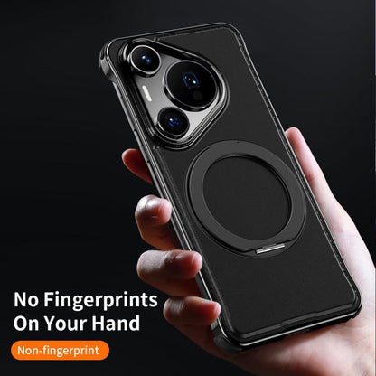 For Huawei Pura 70 Pro Metal Frameless Plain Leather MagSafe Holder Phone Case(Black) - Huawei Cases by buy2fix | Online Shopping UK | buy2fix