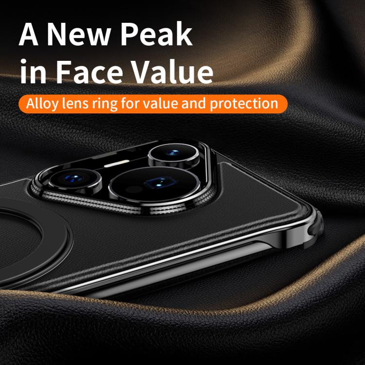 For Huawei Pura 70 Pro Metal Frameless Plain Leather MagSafe Holder Phone Case(Black) - Huawei Cases by buy2fix | Online Shopping UK | buy2fix