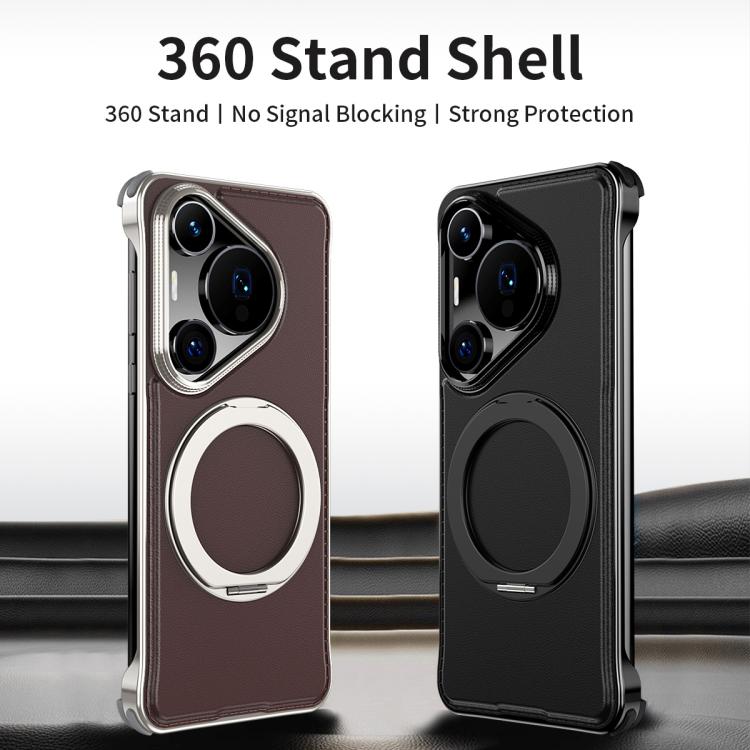 For Huawei Pura 70 Pro+ Metal Frameless Plain Leather MagSafe Holder Phone Case(Brown) - Huawei Cases by buy2fix | Online Shopping UK | buy2fix