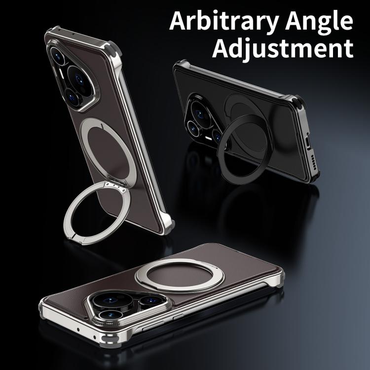 For Huawei Pura 70 Pro+ Metal Frameless Plain Leather MagSafe Holder Phone Case(Brown) - Huawei Cases by buy2fix | Online Shopping UK | buy2fix