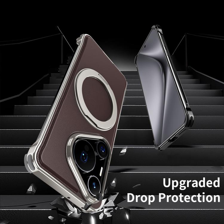 For Huawei Pura 70 Pro+ Metal Frameless Plain Leather MagSafe Holder Phone Case(Brown) - Huawei Cases by buy2fix | Online Shopping UK | buy2fix