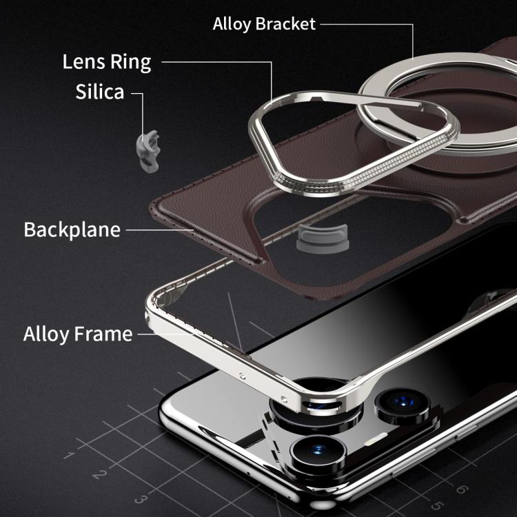 For Huawei Pura 70 Pro+ Metal Frameless Plain Leather MagSafe Holder Phone Case(Black) - Huawei Cases by buy2fix | Online Shopping UK | buy2fix