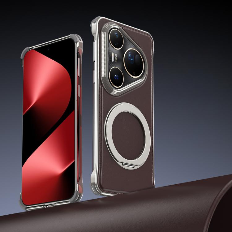 For Huawei Pura 80 Pro 5G Metal Frameless Plain Leather MagSafe Holder Phone Case(Brown) - Huawei Cases by buy2fix | Online Shopping UK | buy2fix