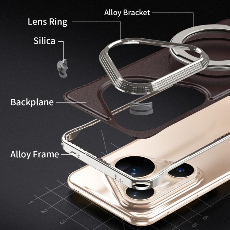For Huawei Pura 80 Pro 5G Metal Frameless Plain Leather MagSafe Holder Phone Case(Brown) - Huawei Cases by buy2fix | Online Shopping UK | buy2fix