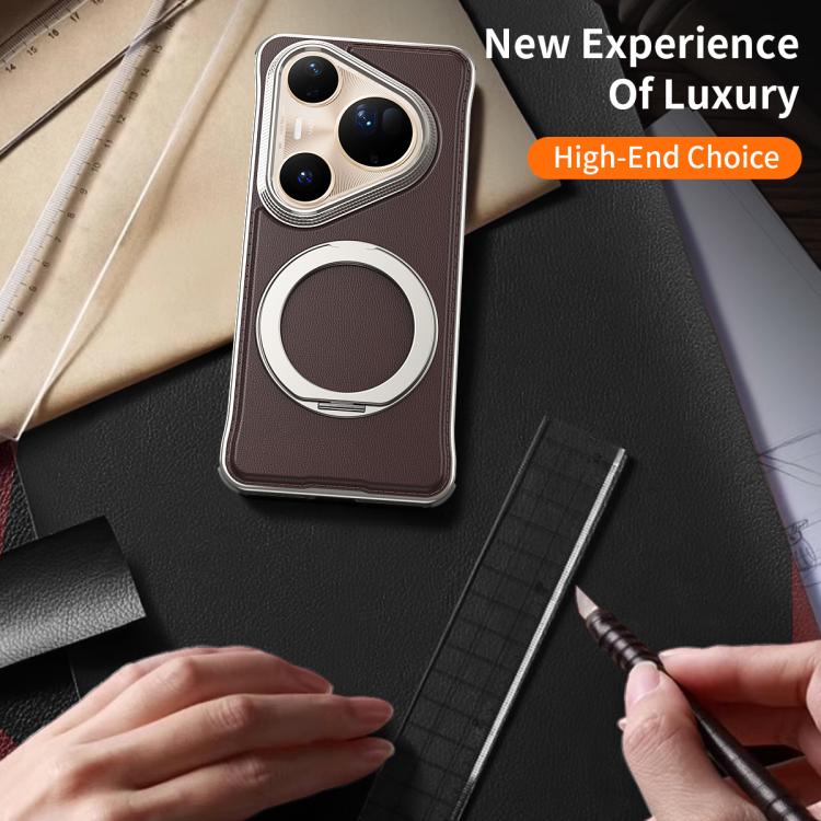 For Huawei Pura 80 Pro 5G Metal Frameless Plain Leather MagSafe Holder Phone Case(Black) - Huawei Cases by buy2fix | Online Shopping UK | buy2fix