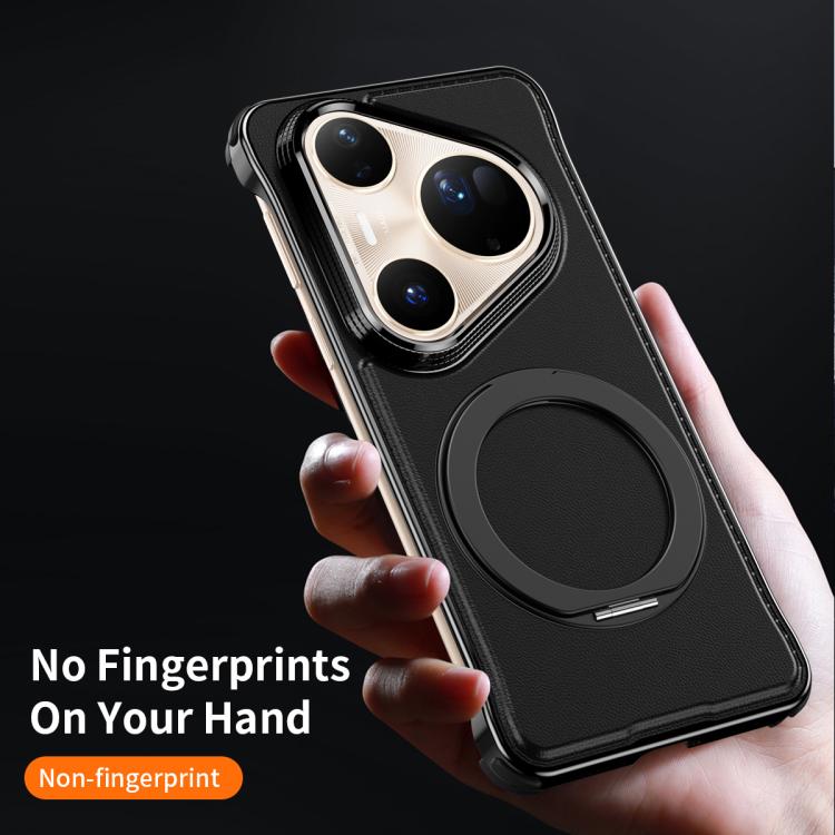For Huawei Pura 80 Pro 5G Metal Frameless Plain Leather MagSafe Holder Phone Case(Black) - Huawei Cases by buy2fix | Online Shopping UK | buy2fix